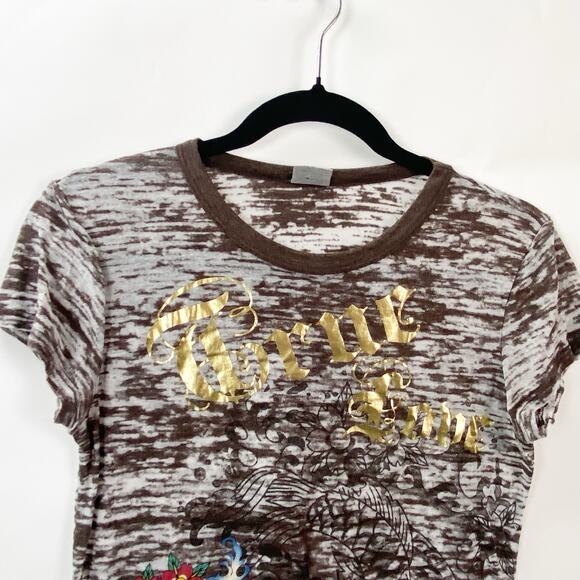 2/$30 Buckle Daytrip Medium Womens Y2K Graphic Koi Fish Burnout Ringer Tee - Picture 3 of 9